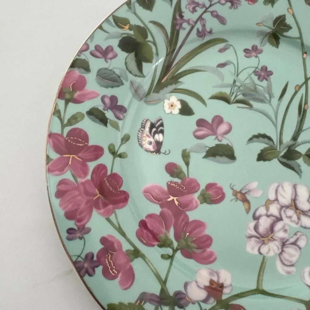 4 Grace's Teaware Salad Plates Turquoise Floral Butterflies Farmhouse